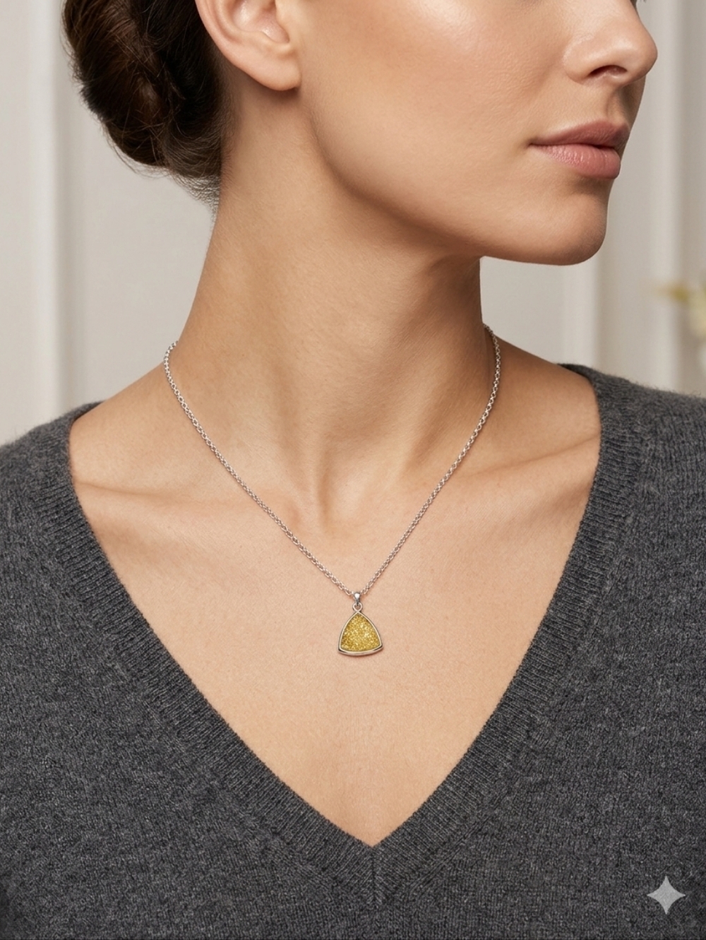 Mia Fiore Yellow Druzy Triangle Pendant Necklace in Sterling Silver